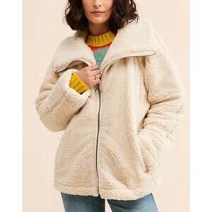 FREE PEOPLE Raya Cozy Sherpa Full Zip Jacket Coat Cream Small S OB1615223